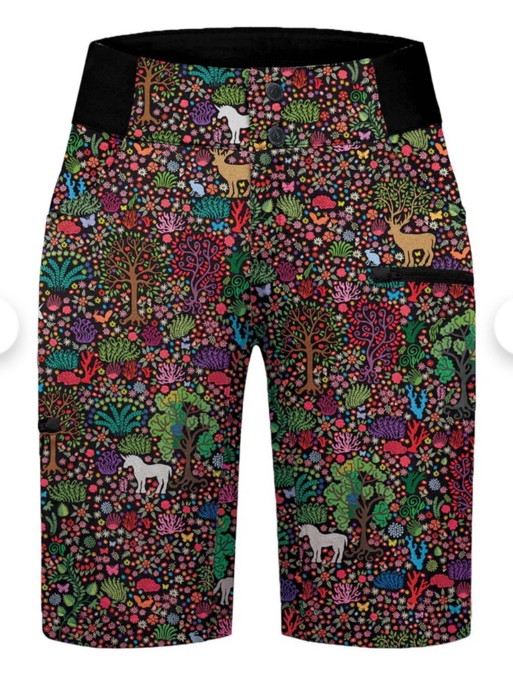 Shredly Unicorn Print Adventure Bike Shorts with Black Stretch Waistband
